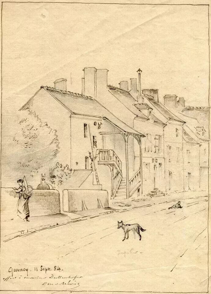 Antique Drawing Hippolyte De TREVISE Quincy Cityscapes with Dog and Woman 1884 image 5