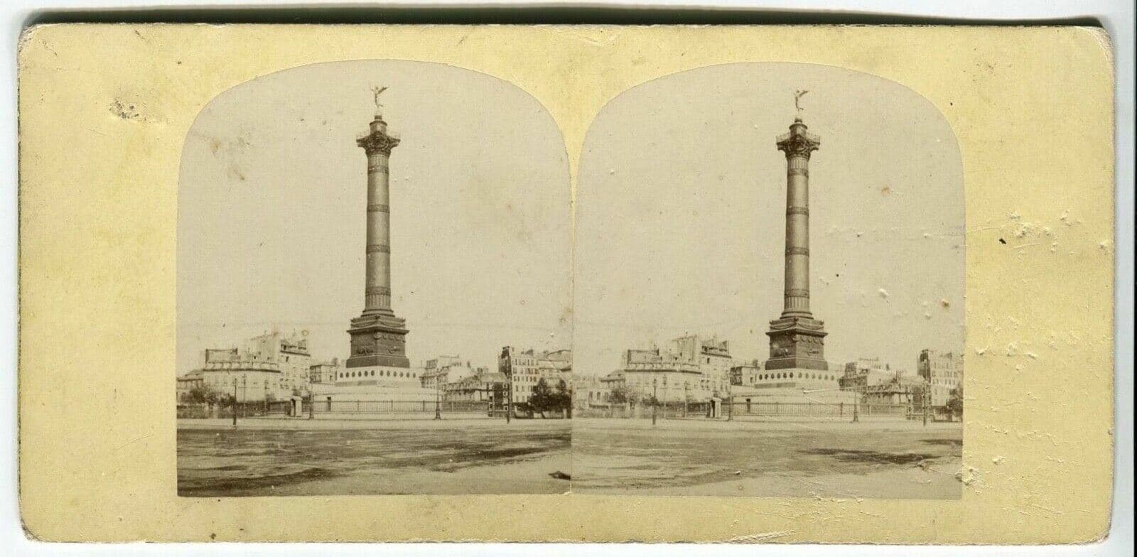 Vintage Stereoview - July Colonne, Place Bastille Paris Albumen c. 1860 image 1