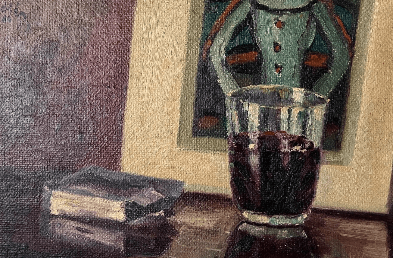 Antique Original Painting Coffee Still Life image 1