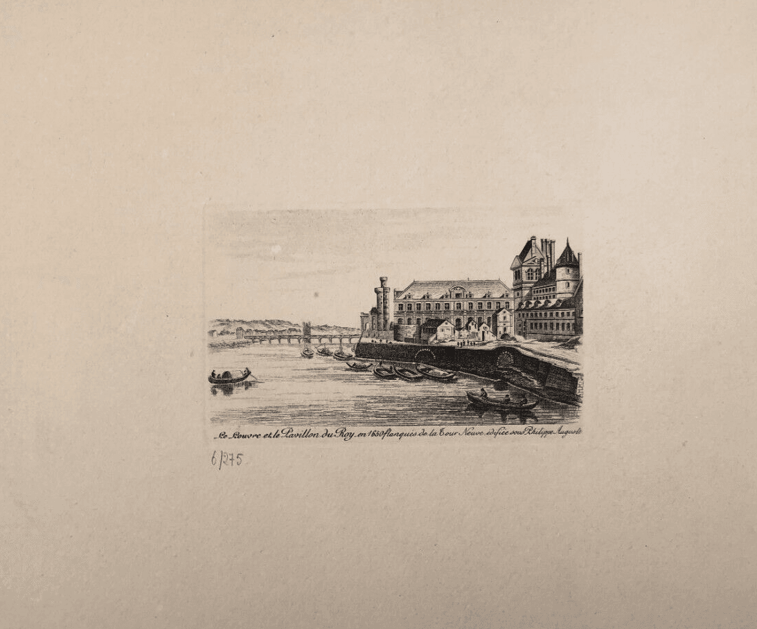Antique Etching Original Landscape, Louvre, Pavillon le Roy, Tour Neuve image 6
