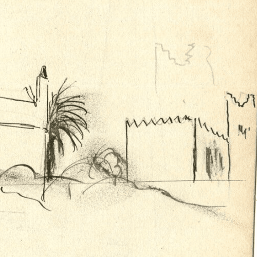 Vintage Ink Original Drawing Landscape, Blida, Cityview, Mosque c. 1935 image 4