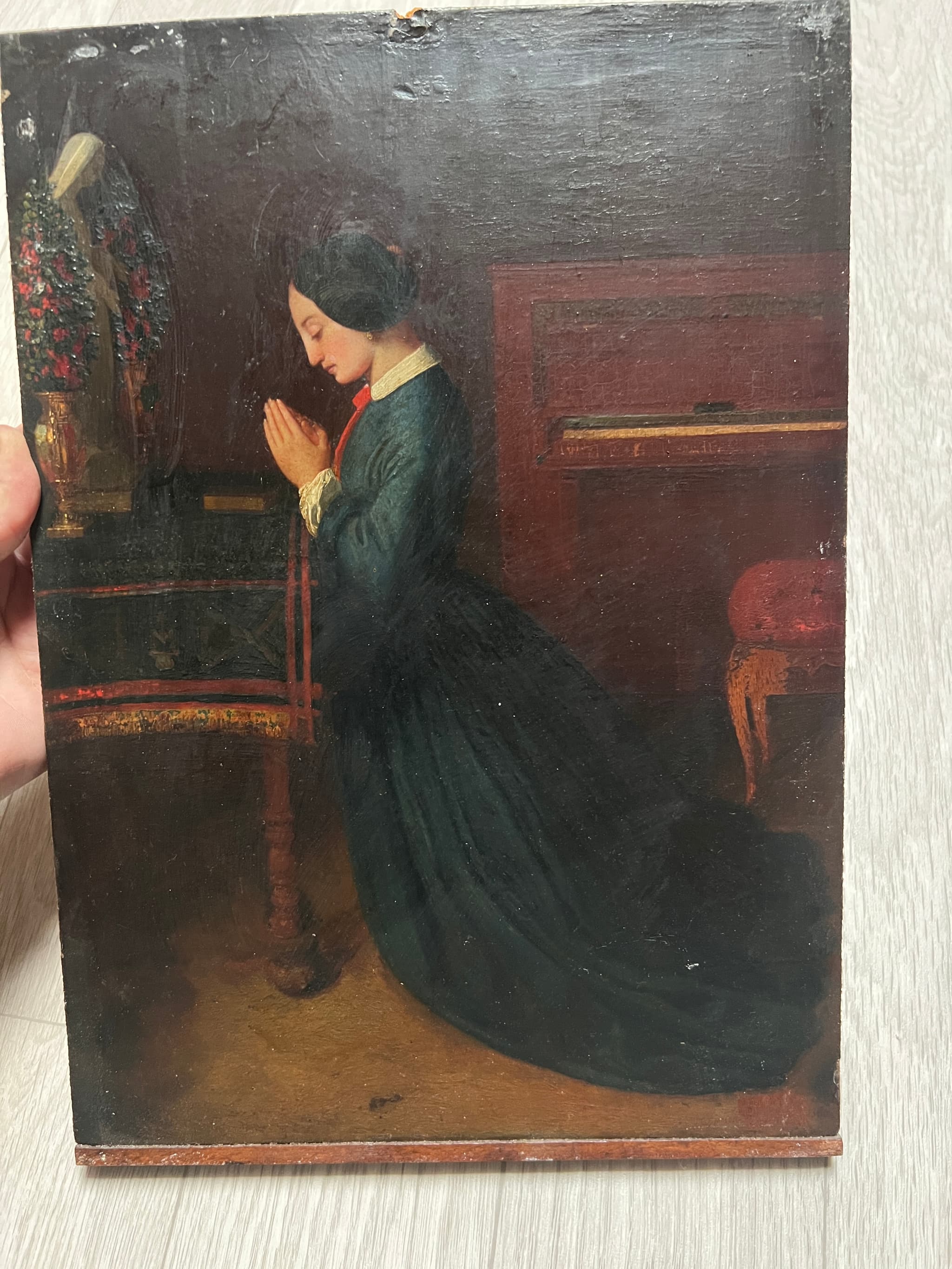 Painting by Gabriel CYPRIEN (XIX) Woman Praying Portrait image 2