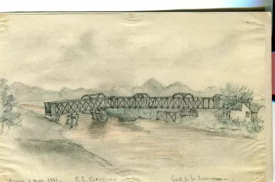 Vintage Pencil Drawing Landscape, Bridge of Soummam, Bougie 1871 image 6