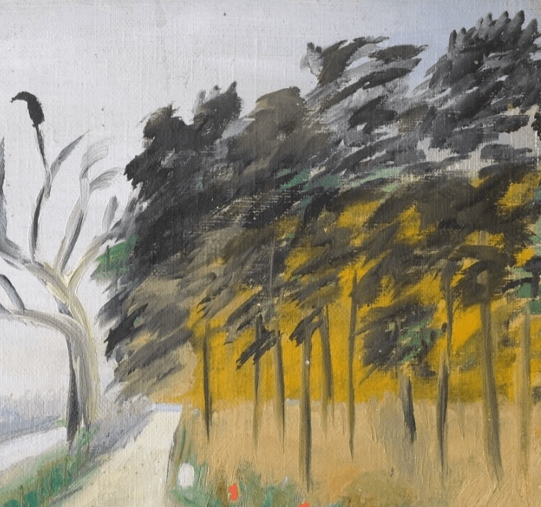 Vintage Antique Original Oil Painting Landscape, Trees and Flowers image 2