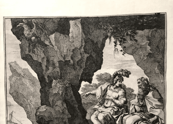 Antique Original Etching François CHAUVEAU (1613-1676) Bible, Goats image 3