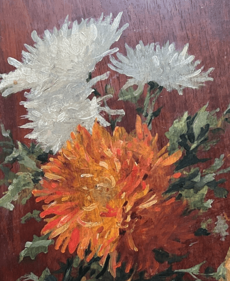 Antique Painting Original by Léopold PONCET (1868-1935) Aster Bouquet image 2