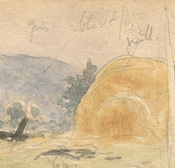 Vintage Drawing Landscape, Fields and Tree Original Signed Artwork image 3