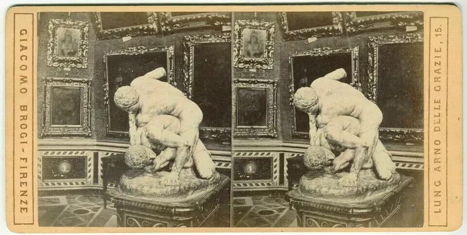 Vintage Stereoview Giacomo BROGI - Florence. Lottatori Tribuna Uffizi c. 1870 image 5