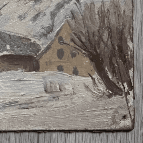 Antique Original Painting signed WinterLandscape, Town, Mountain Robert BELGRAND image 5