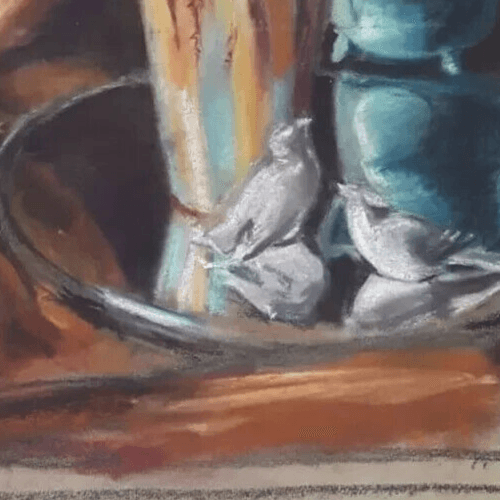 Antique Drawing Pastel Still Life Vase and Sculpture c. 1910 image 2