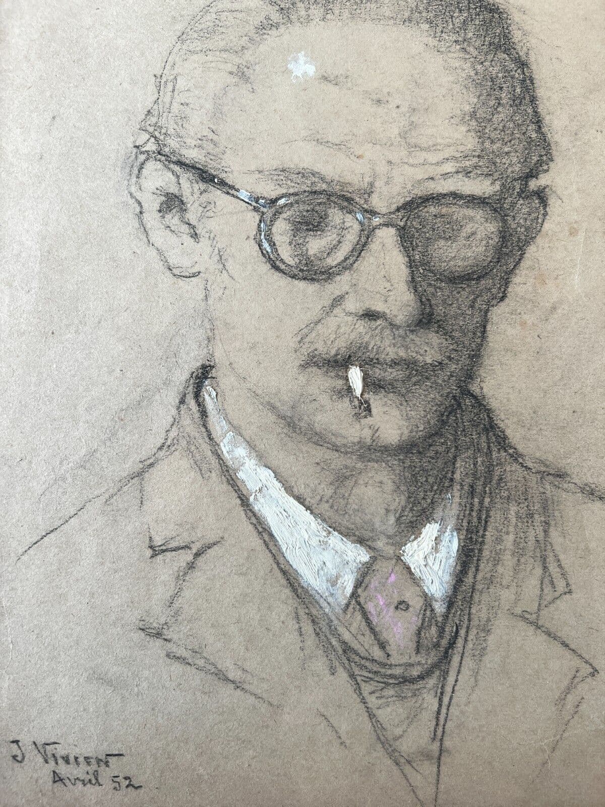 Original Antique Pencil Drawing Man Portrait Smocking signed Artwork