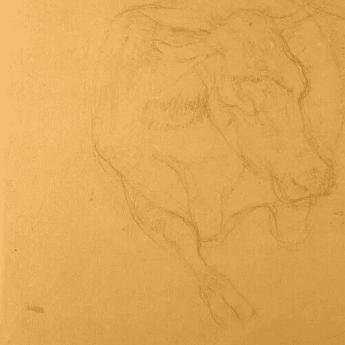 Antique Pencil Drawing Original 19th signed 1883 Cow, Animal image 2