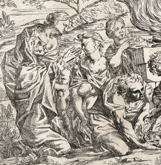 Antique Etching Original Religious, Bible, Fire, People, Moise image 3