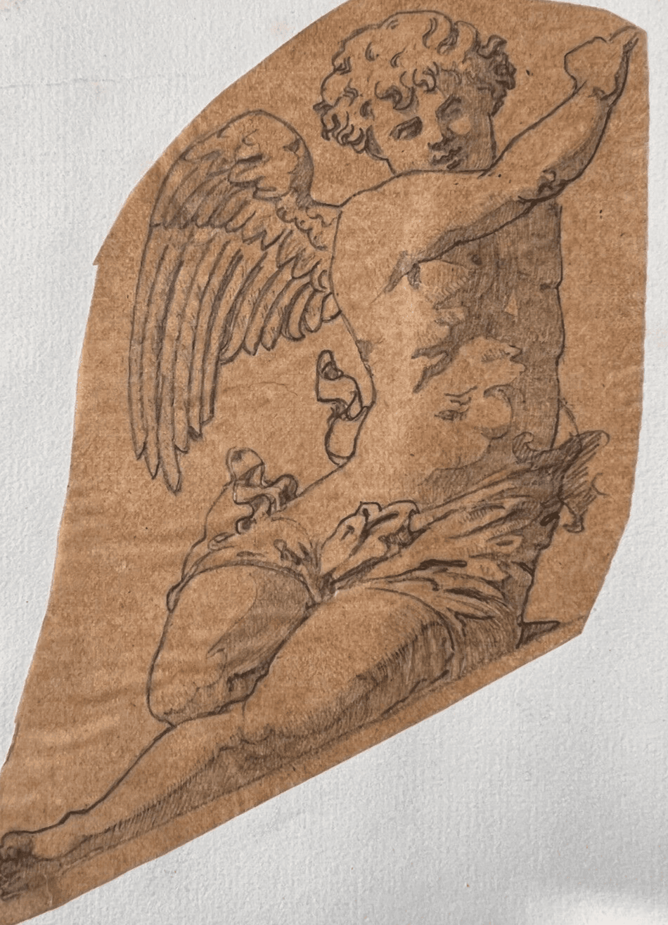 Antique Original Drawing Putti, Angel Portrait 19th century image 1