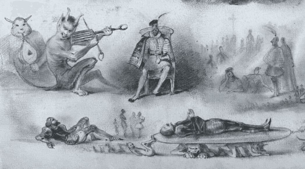 Antique Original Drawing 19th century Augustin ROGER People, Portrait, Demons image 1