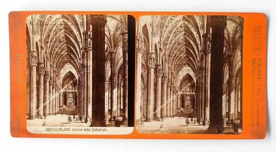 Vintage Stereoview G.BROGI - Milano, interno della Cattedrale, Italy c. 1880 image 1