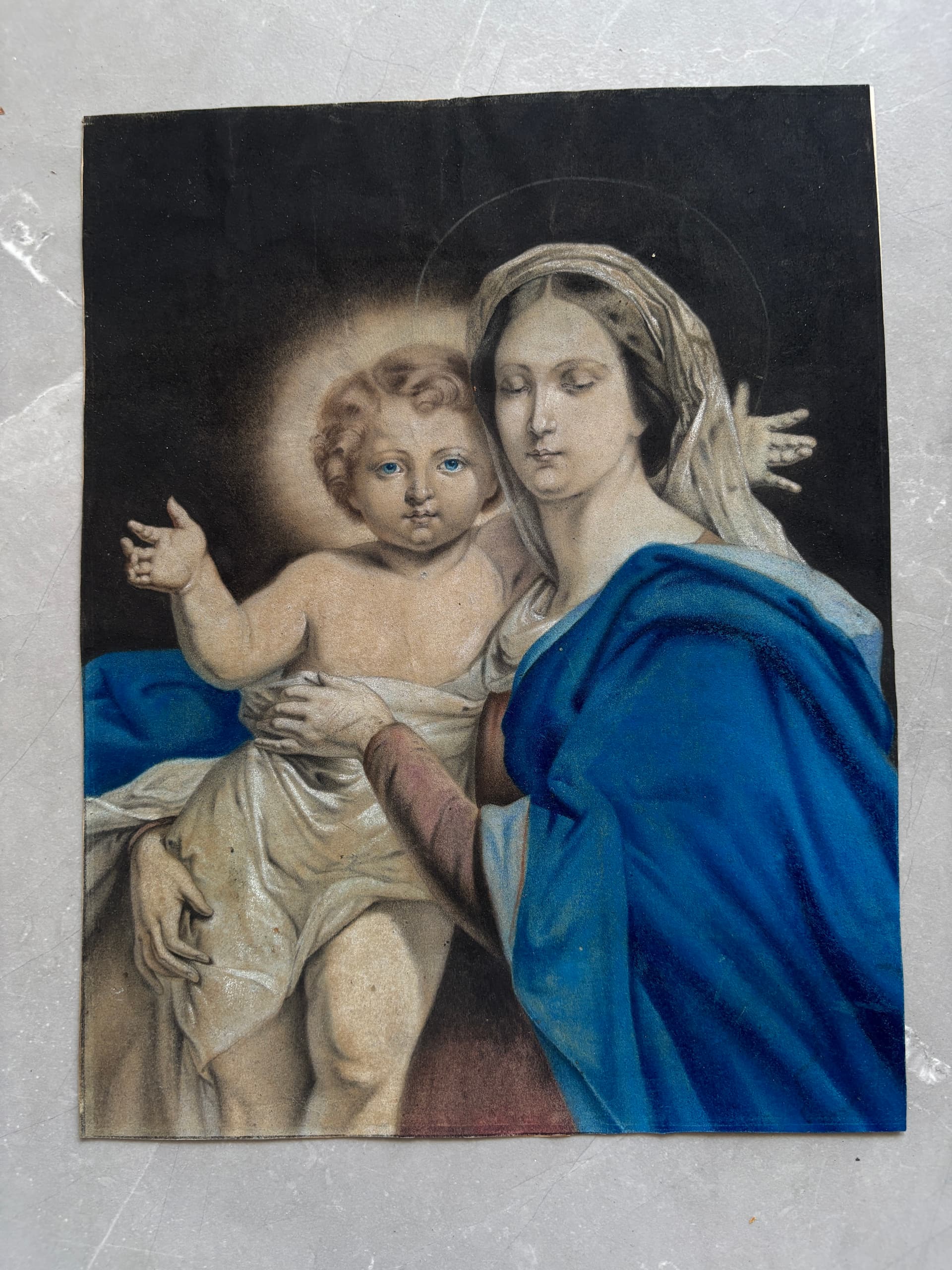 Antique Oil Painting Original 19th century Maria, Christ, Jesus, Religious Bible