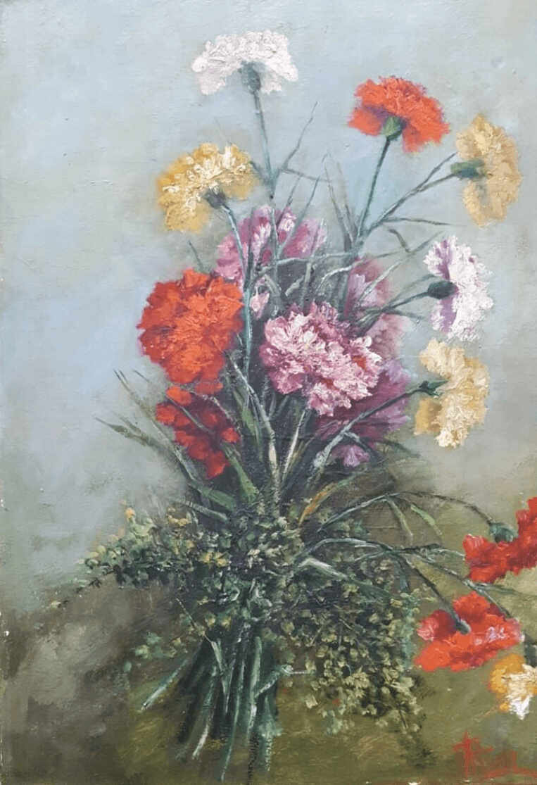 Antique Oil Painting Original Still Life Bouquet of Flowers signed French image 1
