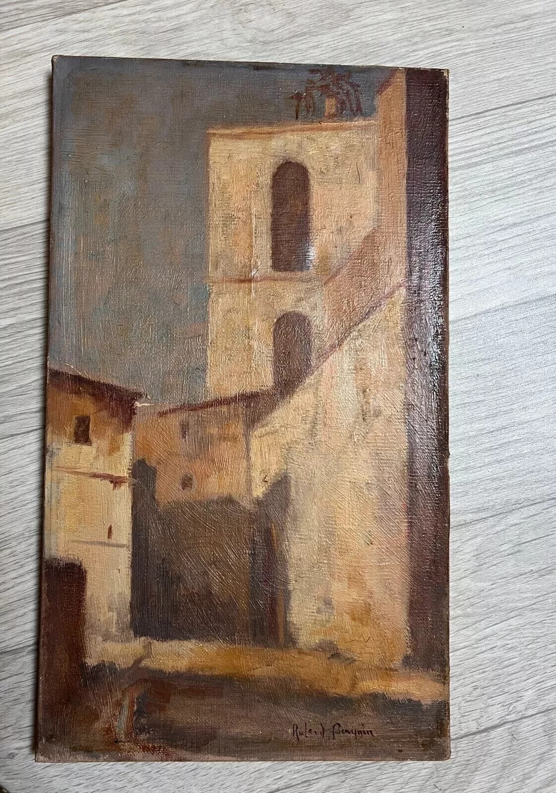 Antique Painting Original Landscape, Cityview Roland BASQUIN (XX) image 2