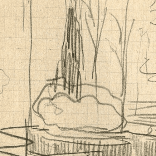 Antique Original Pencil Drawing Sketch of a Garden image 3