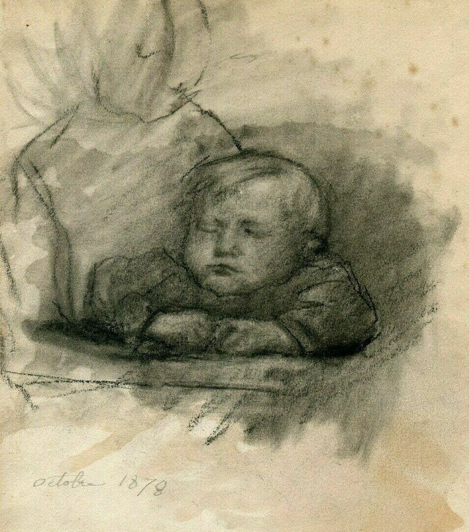 Drawing Child Mother Portrait 1878