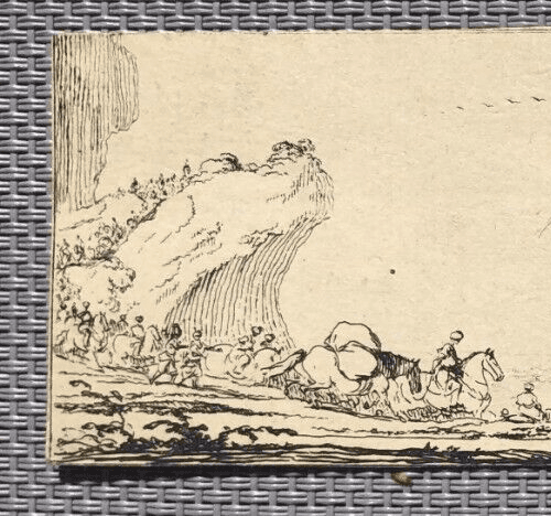 Antique Etching Original Horses, Landscape Philibert Benoît DELARUE (1718-1780) image 2