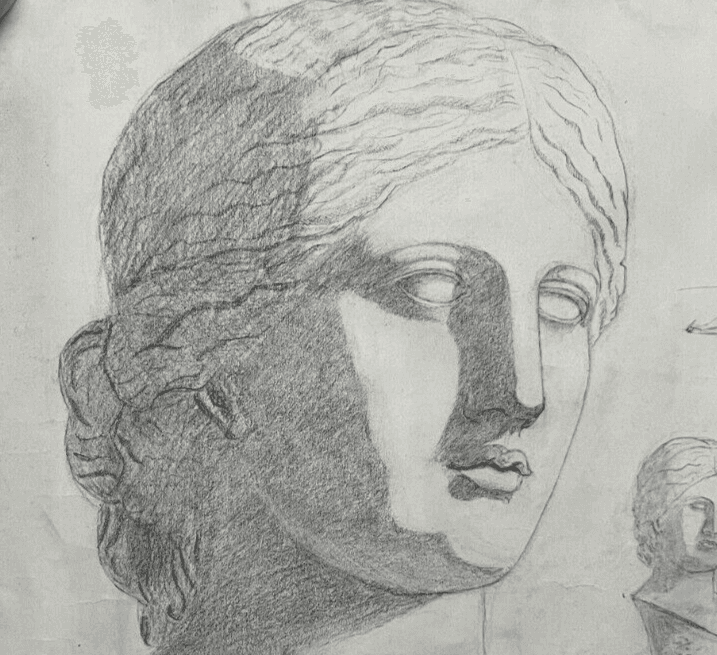 Antique Original Drawing Woman, Portrait, Sculpture, Greek image 2