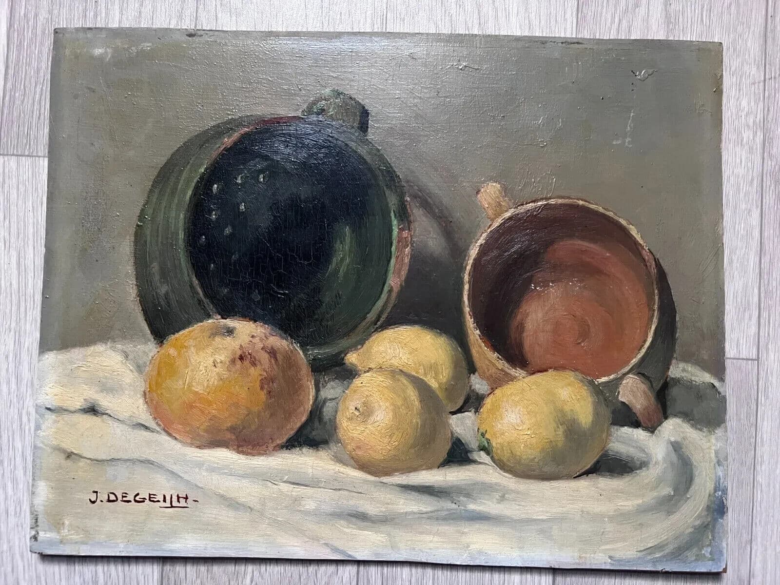 Vintage Painting Original signed Jean DEGEILH (XX) Fruit Still Life and Vase image 5