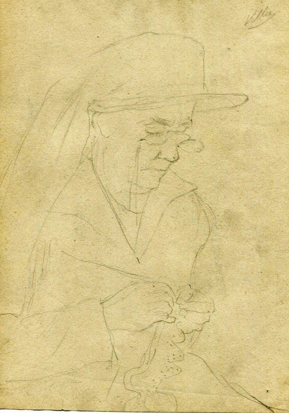 Vintage Pencil Drawing signed Miguel VILLA BASSOLS (1901-1988) - Woman Sewing