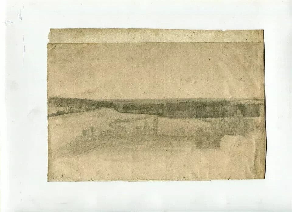 Antique Pencil Drawing 19th century of a Countryside Landscape image 4