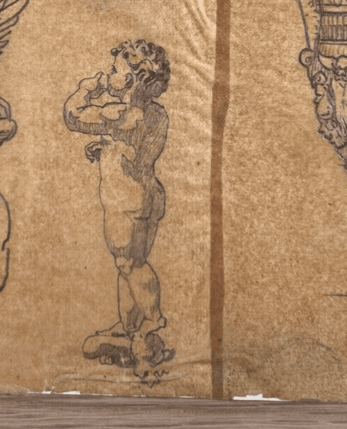 Antique Original Drawing Putti, Angels Portrait, Vase, Architecture 19th century image 4
