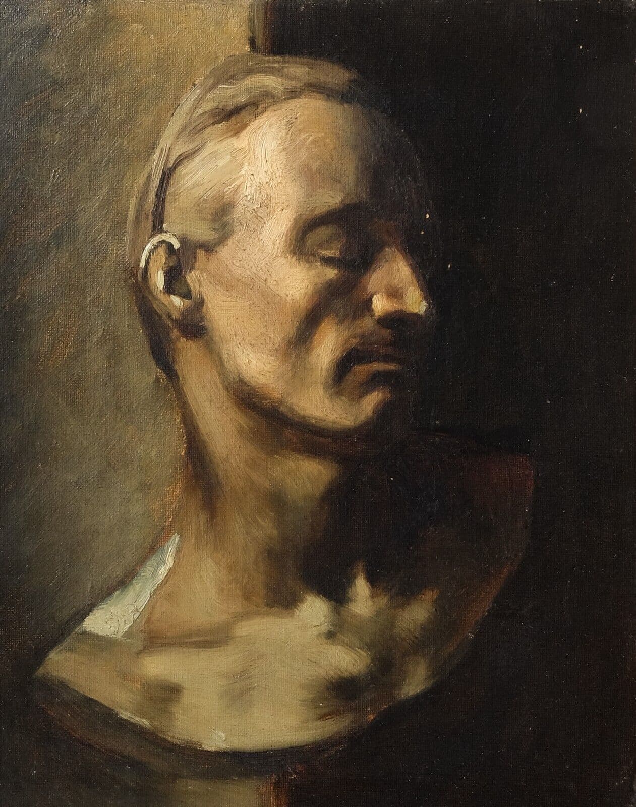Antique Original Painting Man, Portrait, Sculpture 19th century