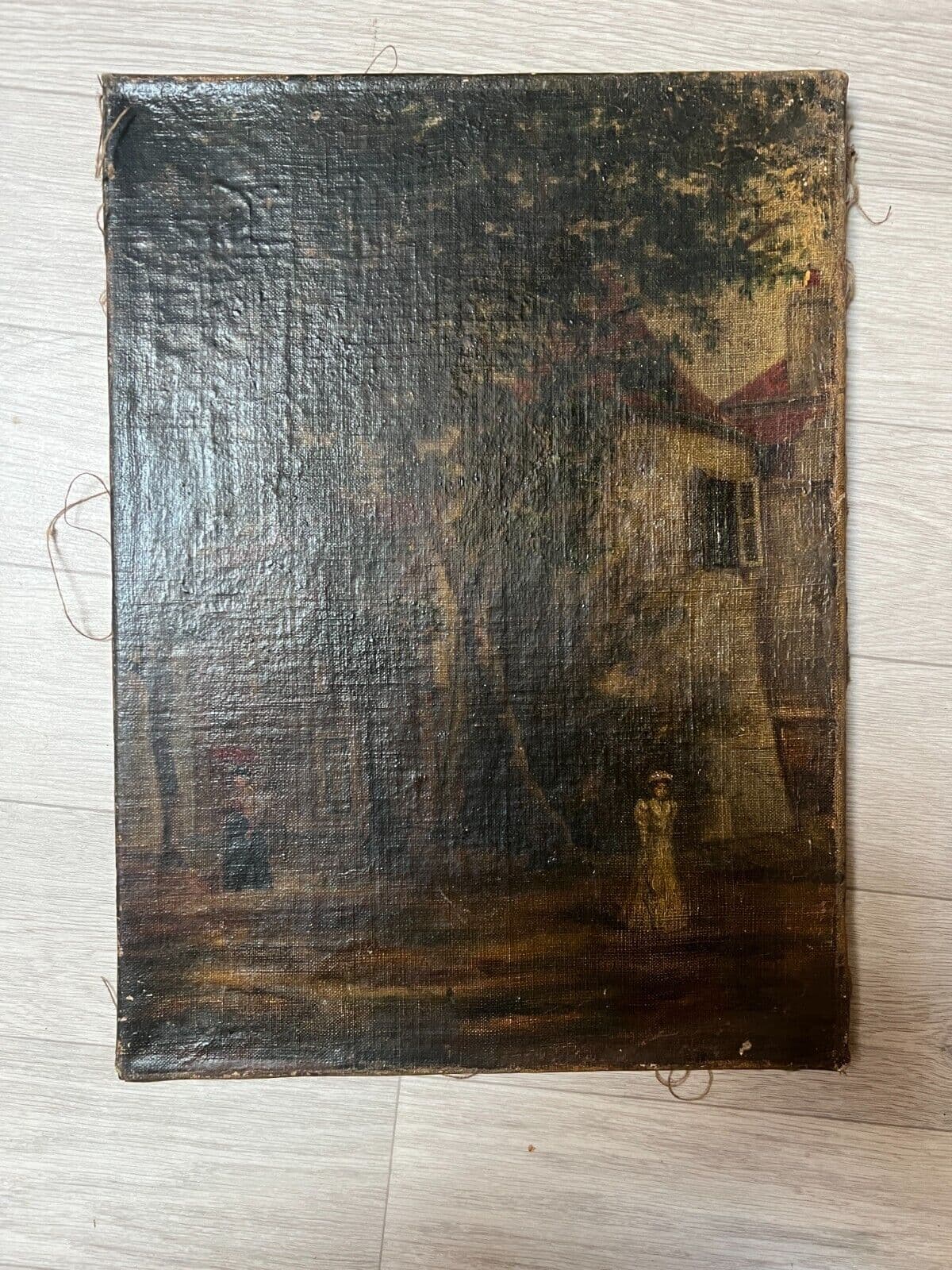 Antique Original Painting 19th century, Women, Cityview, Castle, Life, Trees image 5