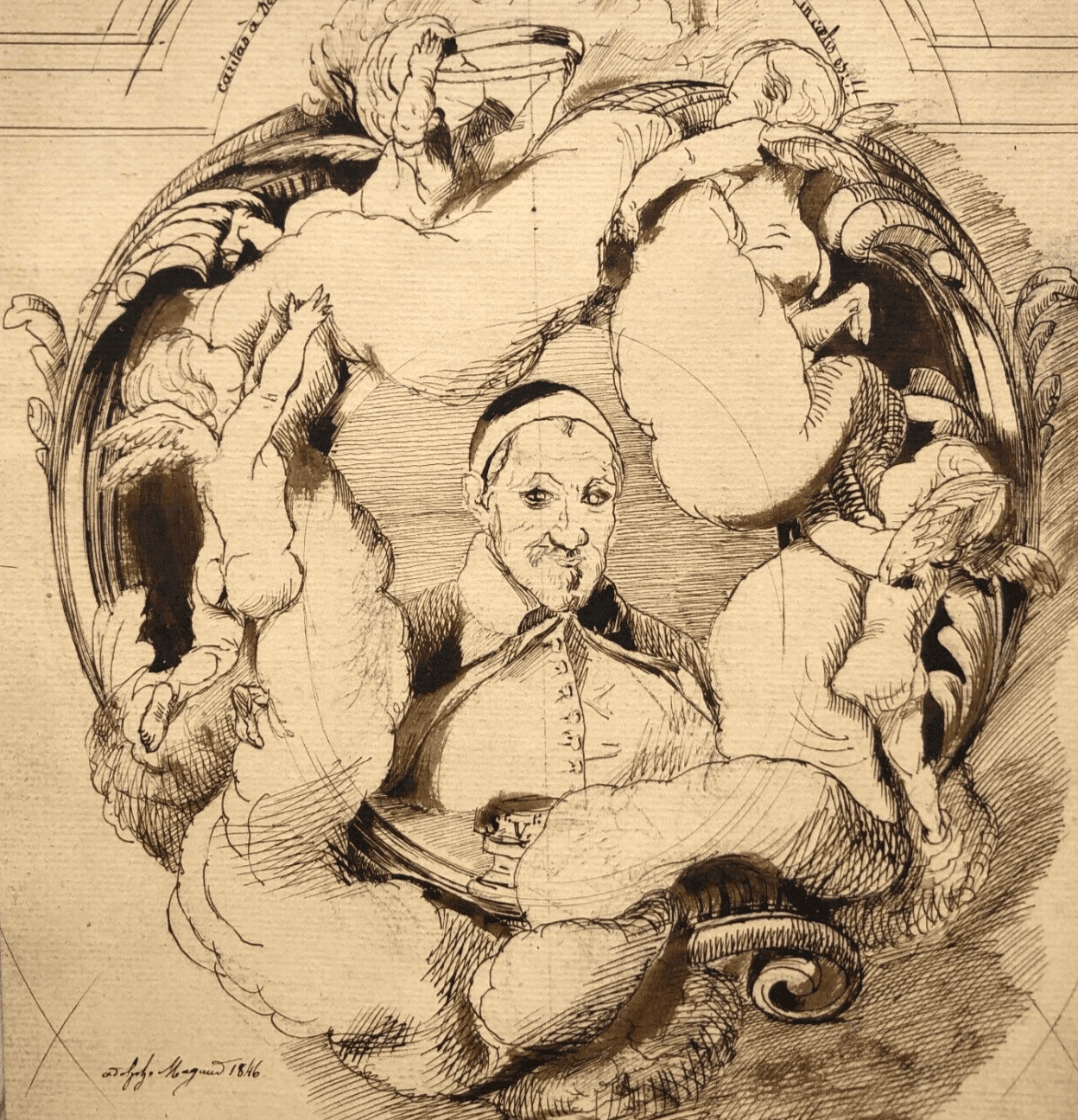 Antique Original Drawing Dominique Antoine MAGAUD (1817-1899) St Vincent de Paul