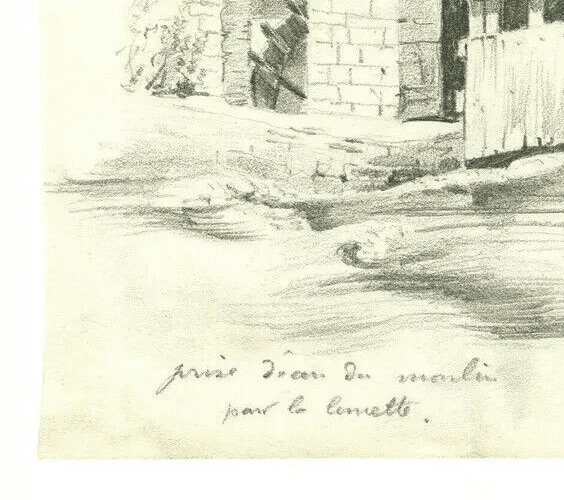 Vintage Pencil Original Drawing signed Landscape River, Watermill image 4