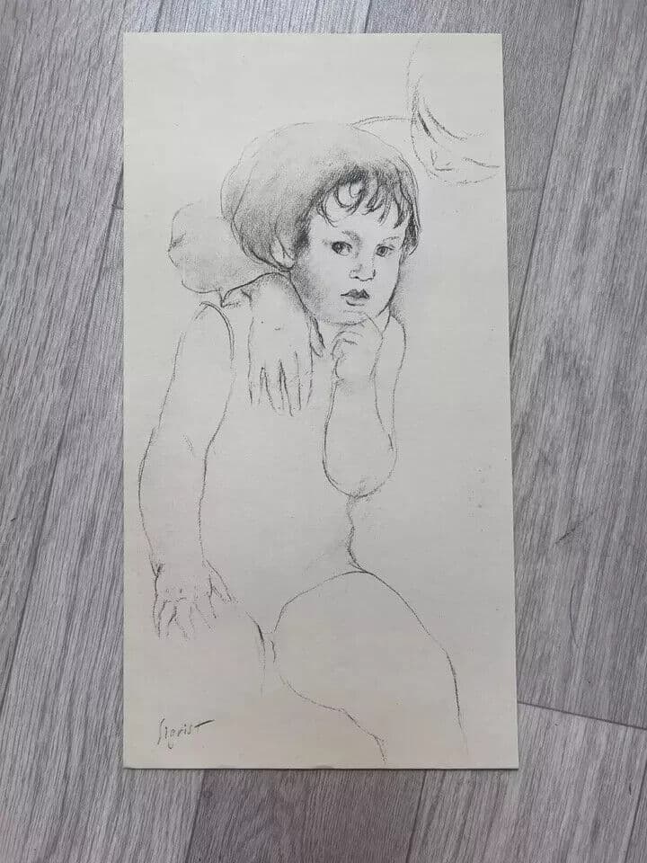 Antique Old Pencil Drawing Original Edmond SIGRIST (1882-1947) Children Portrait image 6
