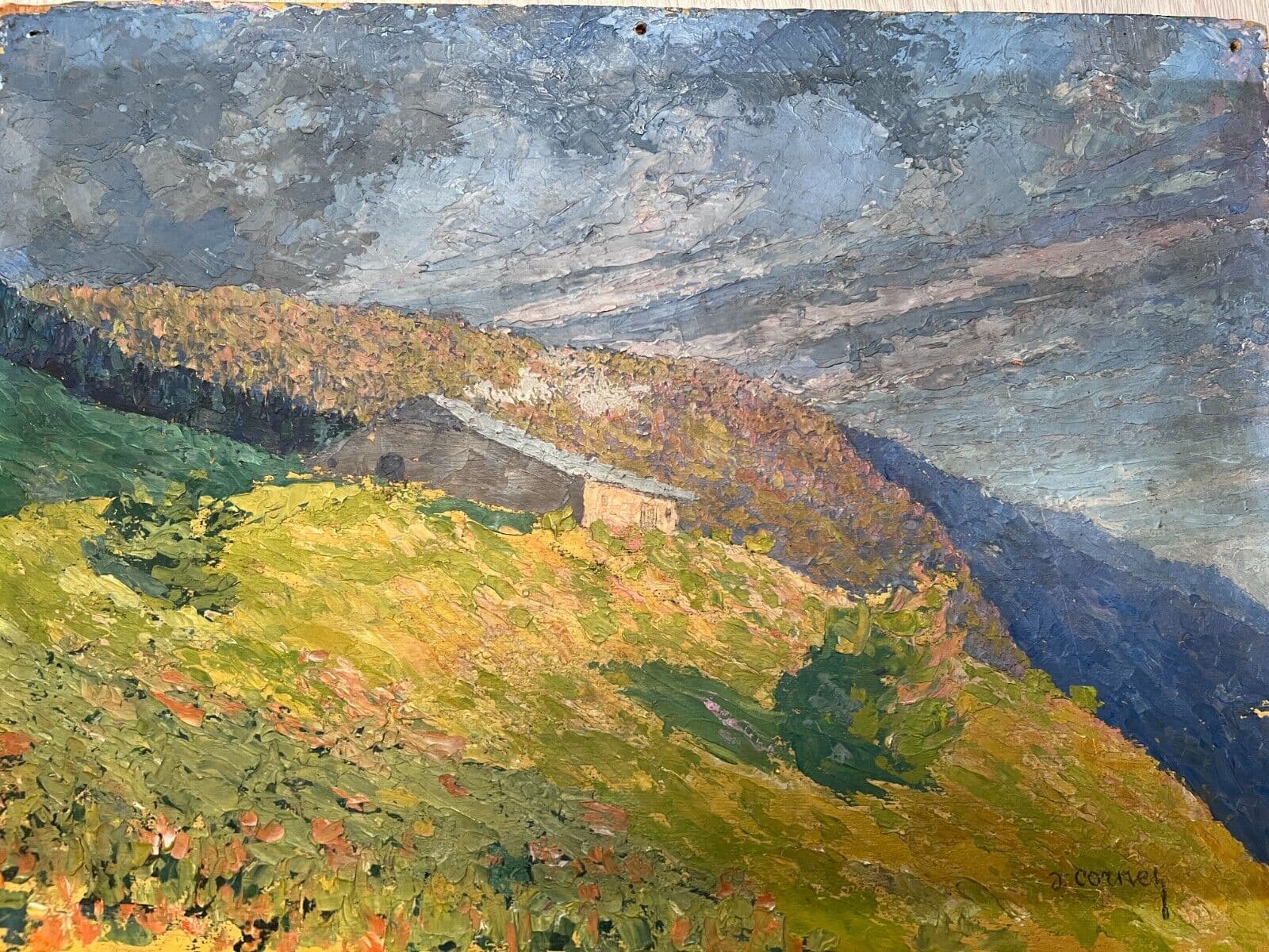 Joseph CORNET (XX) Mountain Landscape with Chalet Painting image 3
