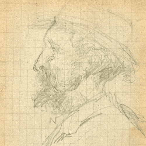 Antique Original Pencil Drawing signed Man Portait with Hat Artwork image 2