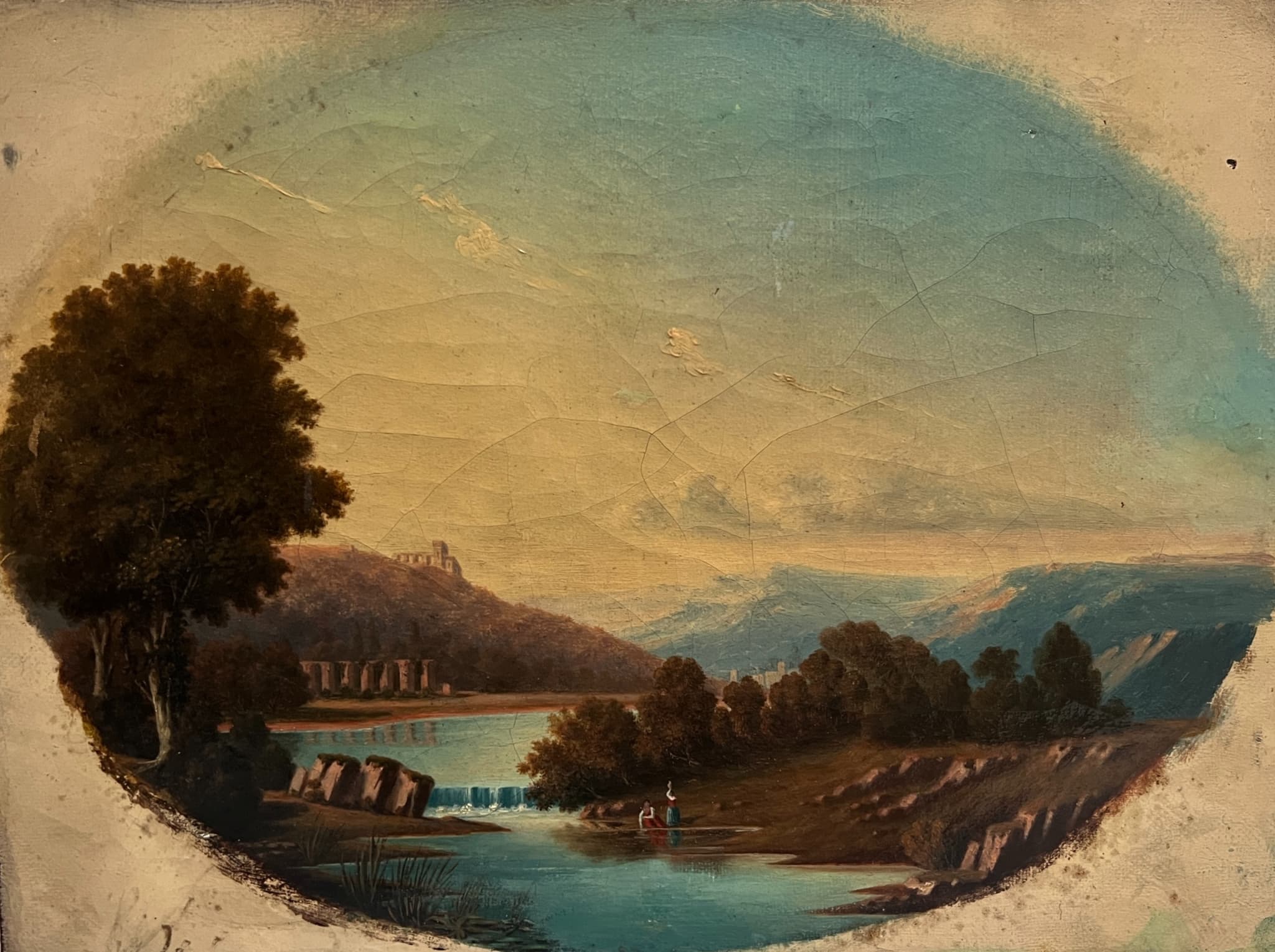 Painting Landscape with Waterfall and People image 1