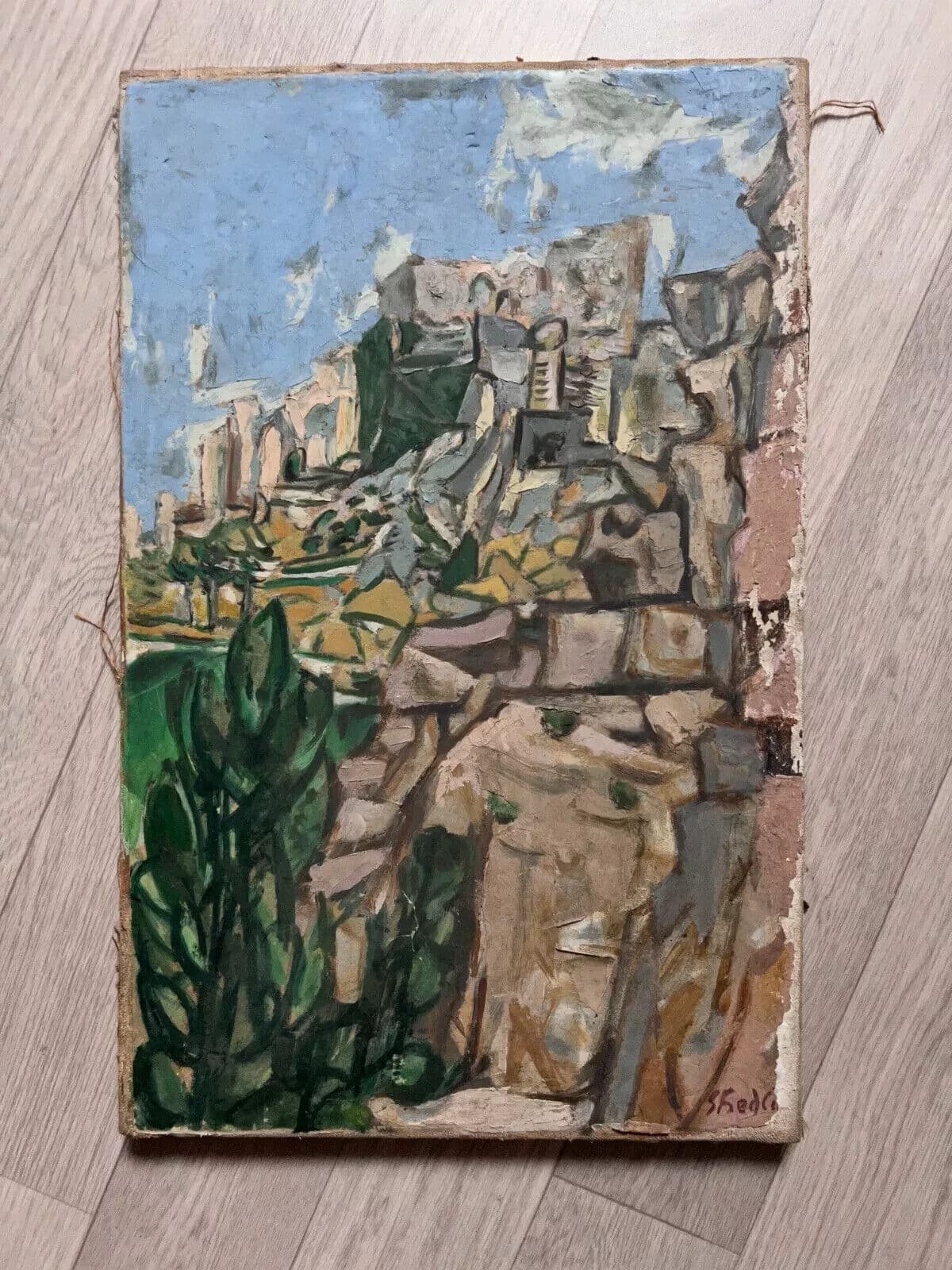 Antique Original Painting Cityview Landscape, Mountain image 7
