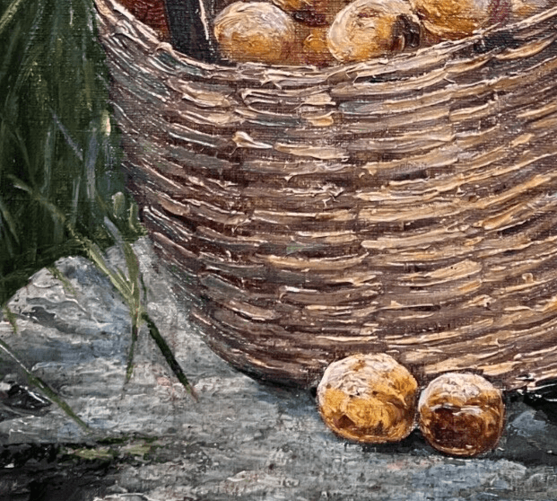 Antique Original Painting 19th century, Still Life, Fruits, Bucker, Abricots image 5