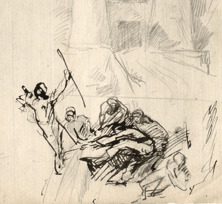 Vintage Ink Original Drawing People, Architecture, Landscape, Figures