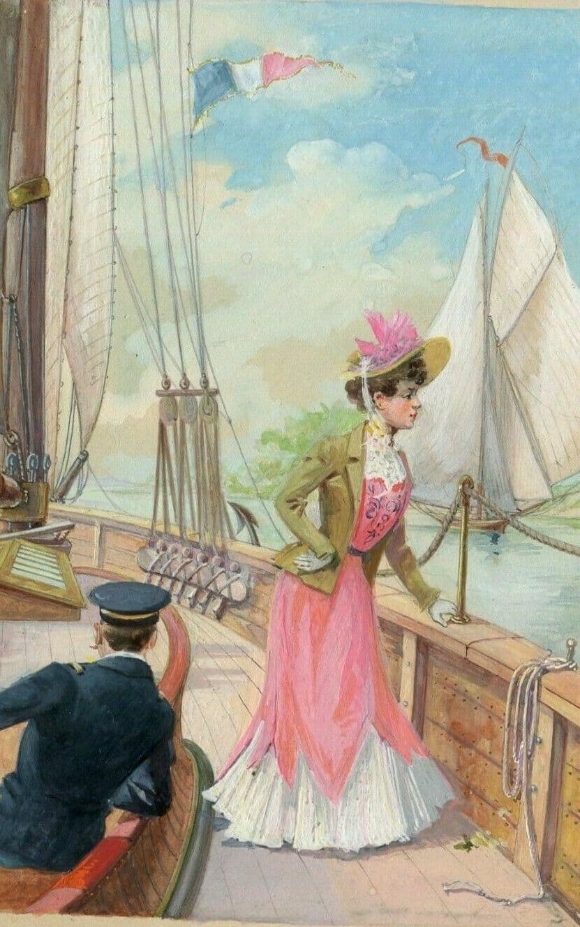 Drawing Illustration, Woman on Boat