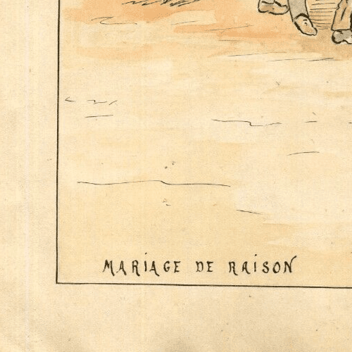 Vintage Drawing Original Marriage Reason, People, Wedding signed image 5