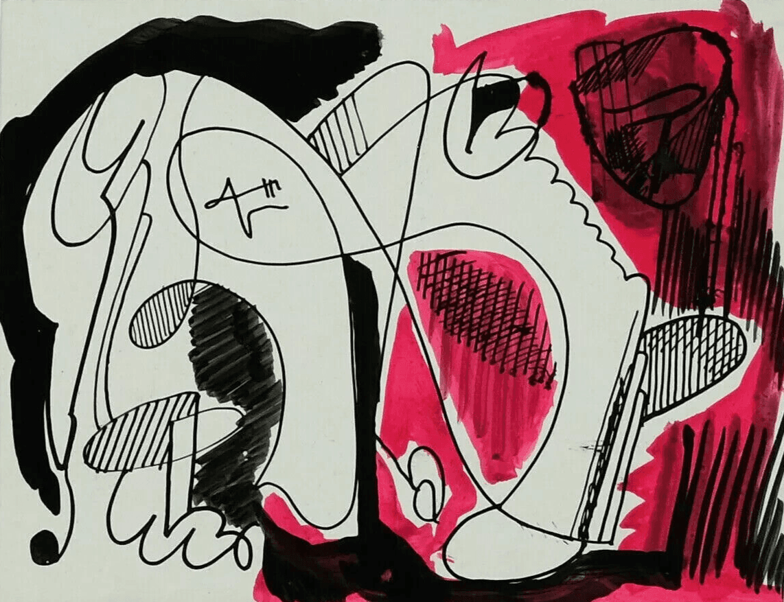 Abstract Original Signed Drawing Abstraction, Woman, Watercolor, Ink image 1