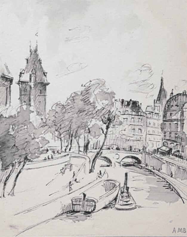 Antique Old Painting signed Averil BURLEIGH (1883-1949) Paris Cityview Landscape image 1