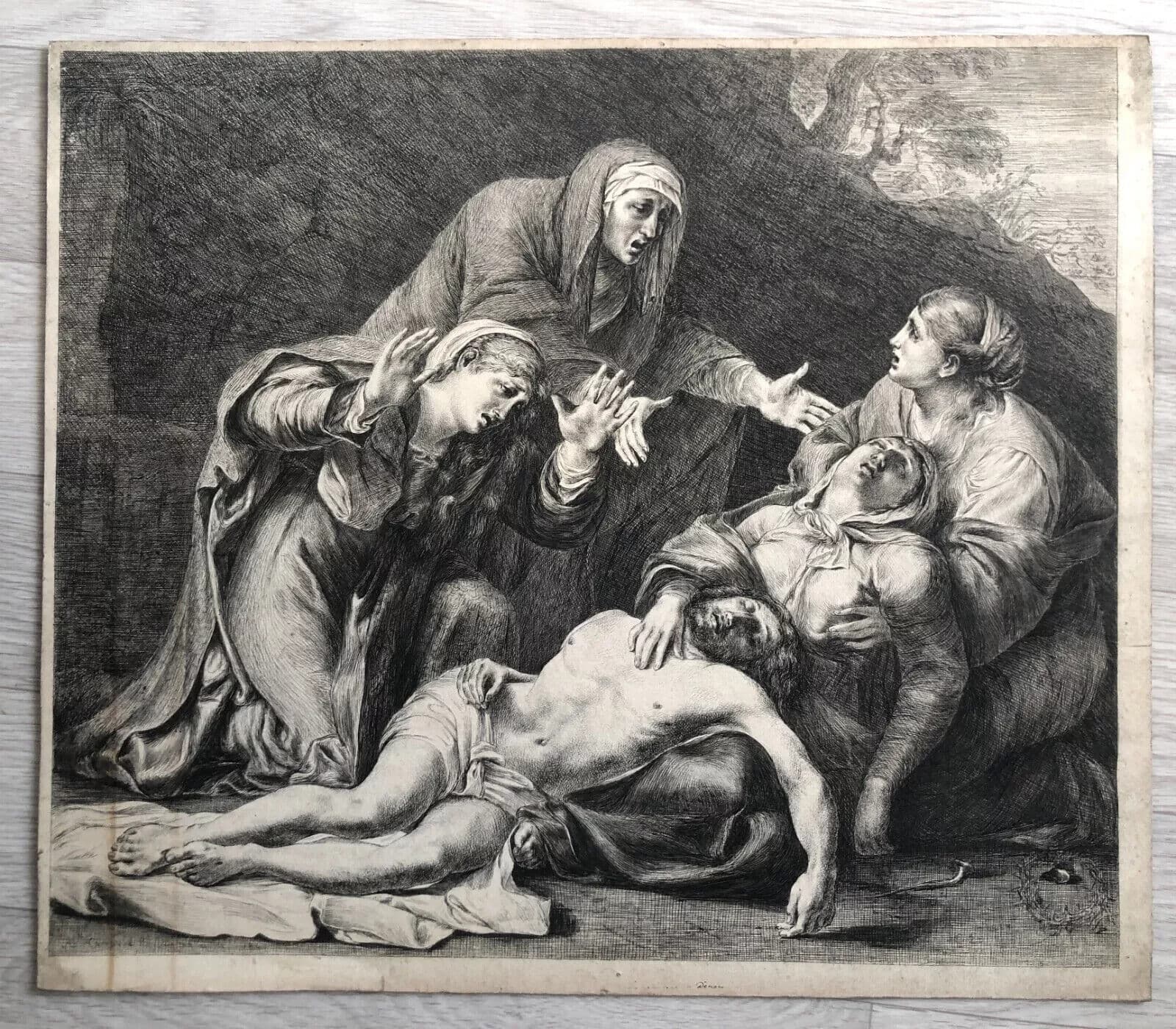 Vintage Etching Vivant DENON (1747-1825) Lamentation over dead Christ Carracci image 7