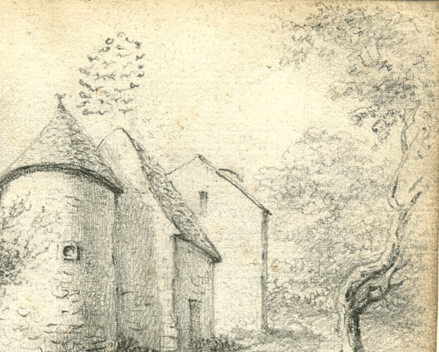 Antique Pencil Original Drawing 19th century Lagny Farm Landscape, Oise image 5