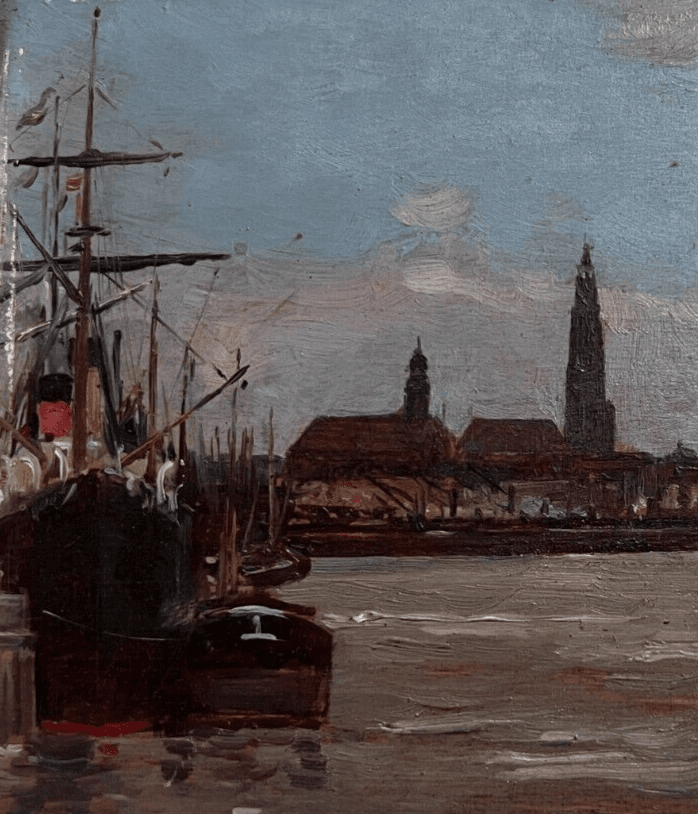 Antique Painting Original signed Anvers Port Seascape, Paul SCHMITT (1824-1885) image 3