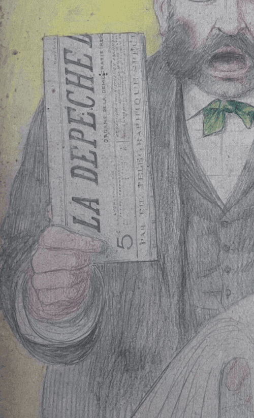 Antique Original Painting Signed Man Portrait, Newspaper, La Depeche image 4